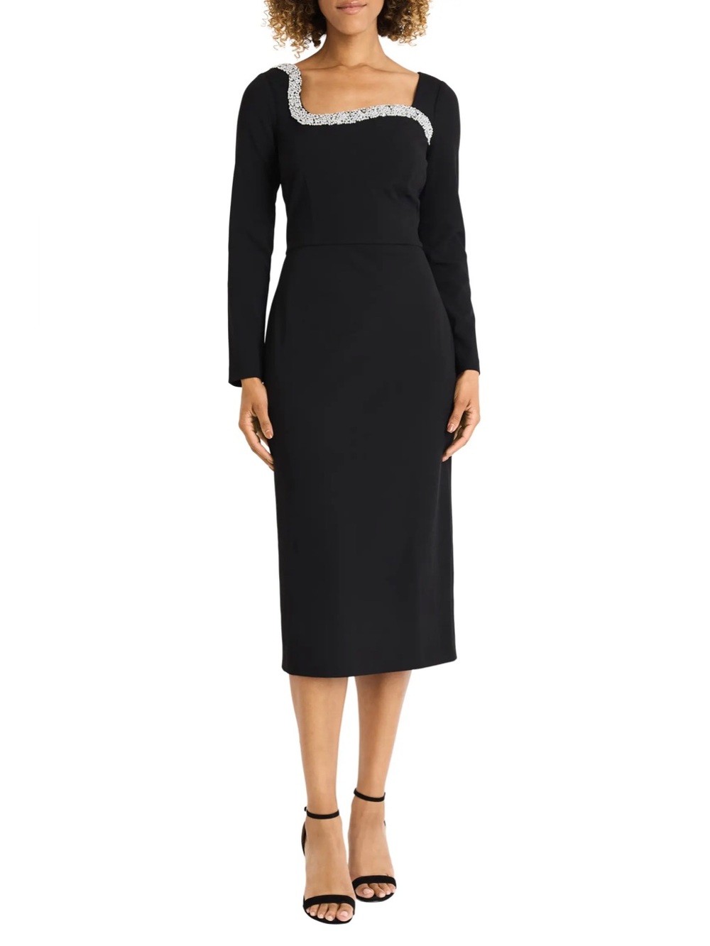 NWOT Maggy London Beaded Long Sleeve Midi Dress, Black, size 8 - Picture 1 of 12